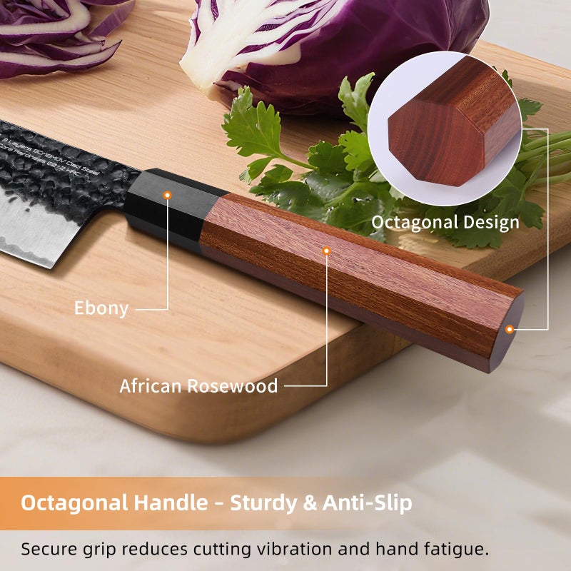 FINDKING Dynasty Series Kitchen Utility Knife, Multi-Purpose Japanese Paring Knife, 9Cr18MoV High Carbon Steel Blade, African Rosewood Octagonal Handle, Small, for Fruits Vegetables, 5 Inches - Image 3